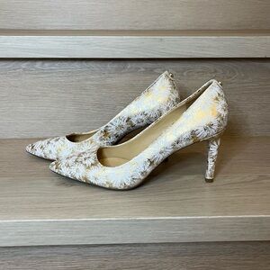 Michael Kors White & Gold Floral-Print Heels -Size 9
